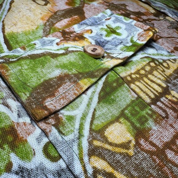 True Vintage 60s Surfline Barkcloth Hawaiian Shirt Sz M w Flap Pockets, Epaulets - Picture 6 of 14